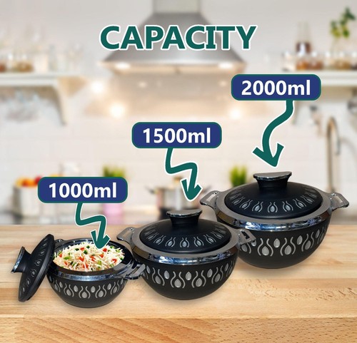 3pc black insulated casserole - insulated,